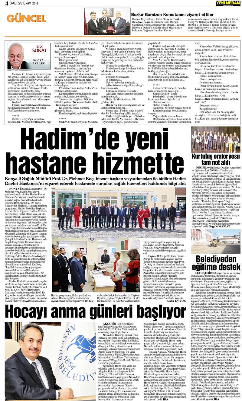 23 Ekim 2018 Yeni Meram Gazetesi