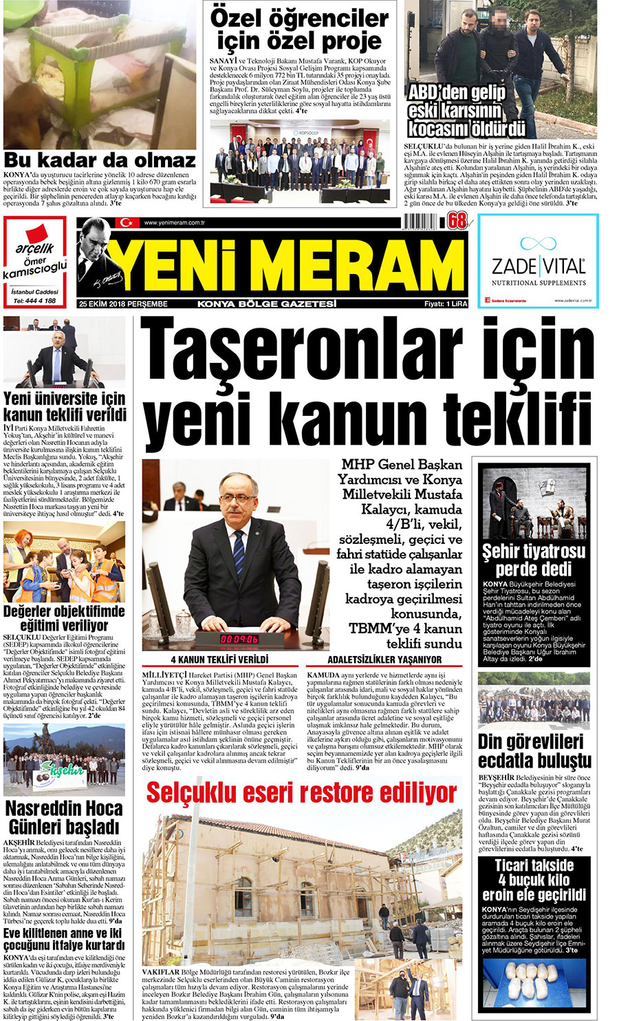 25 Ekim 2018 Yeni Meram Gazetesi