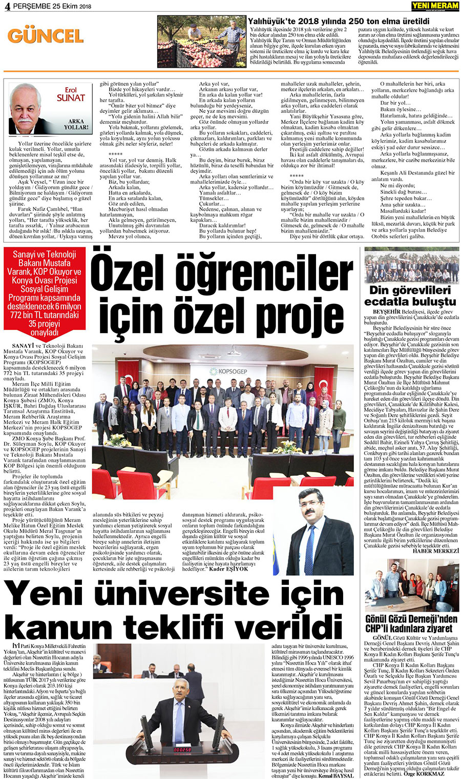 25 Ekim 2018 Yeni Meram Gazetesi