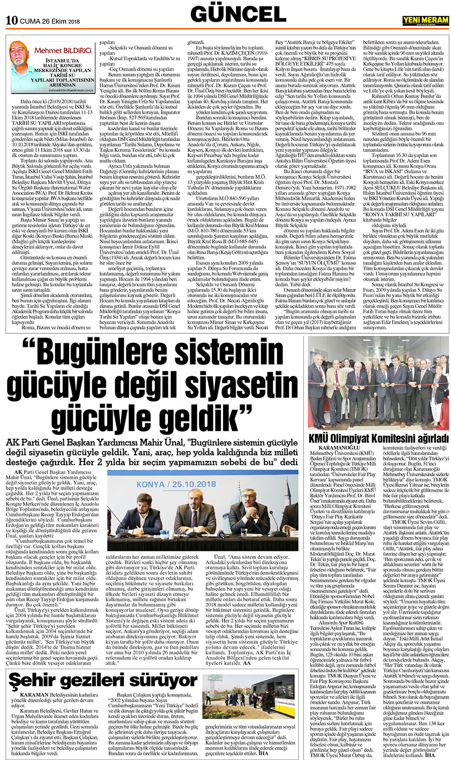 26 Ekim 2018 Yeni Meram Gazetesi