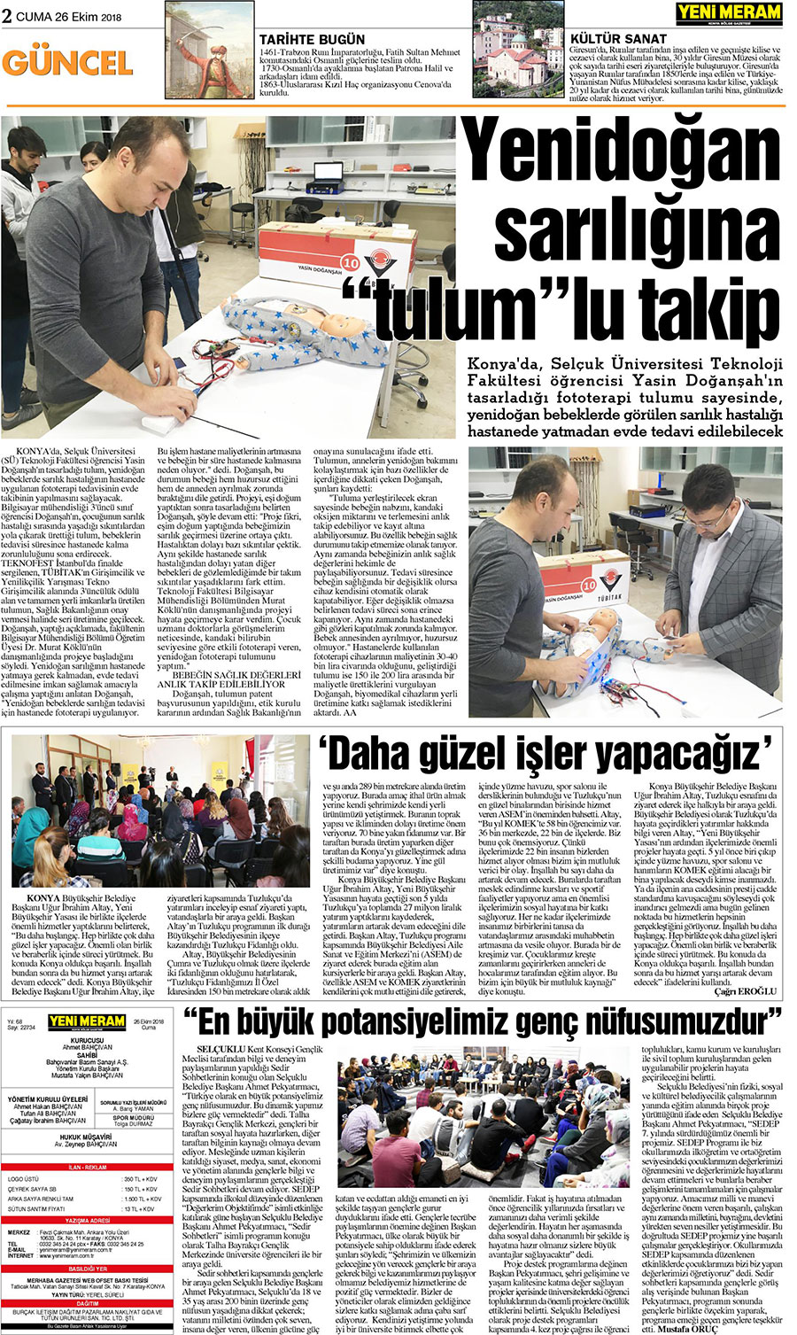 26 Ekim 2018 Yeni Meram Gazetesi