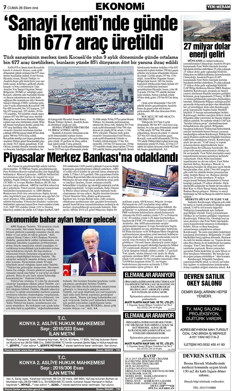 26 Ekim 2018 Yeni Meram Gazetesi