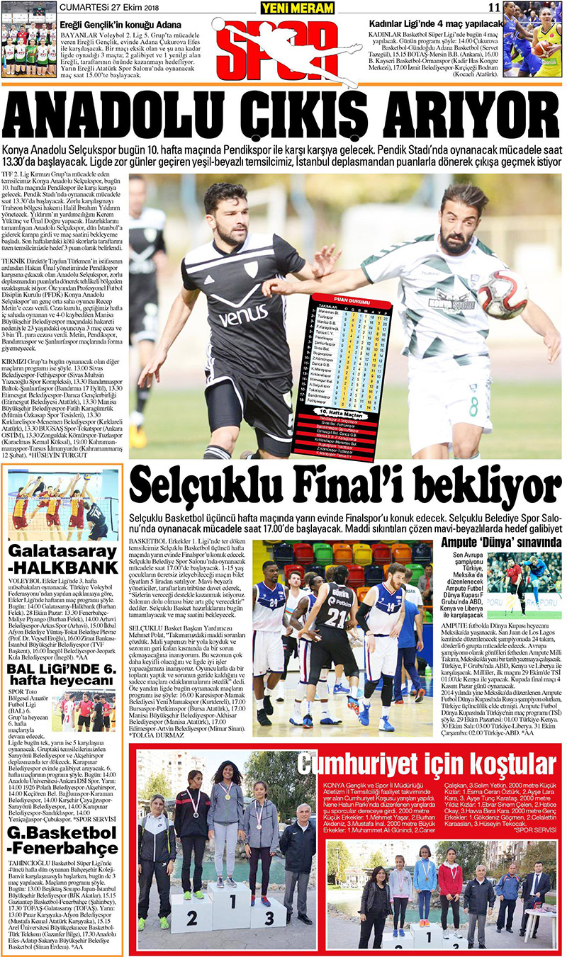 27 Ekim 2018 Yeni Meram Gazetesi