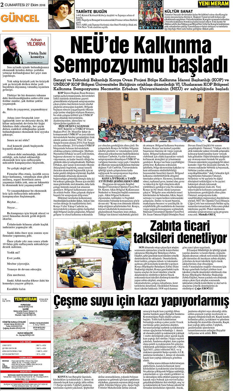 27 Ekim 2018 Yeni Meram Gazetesi