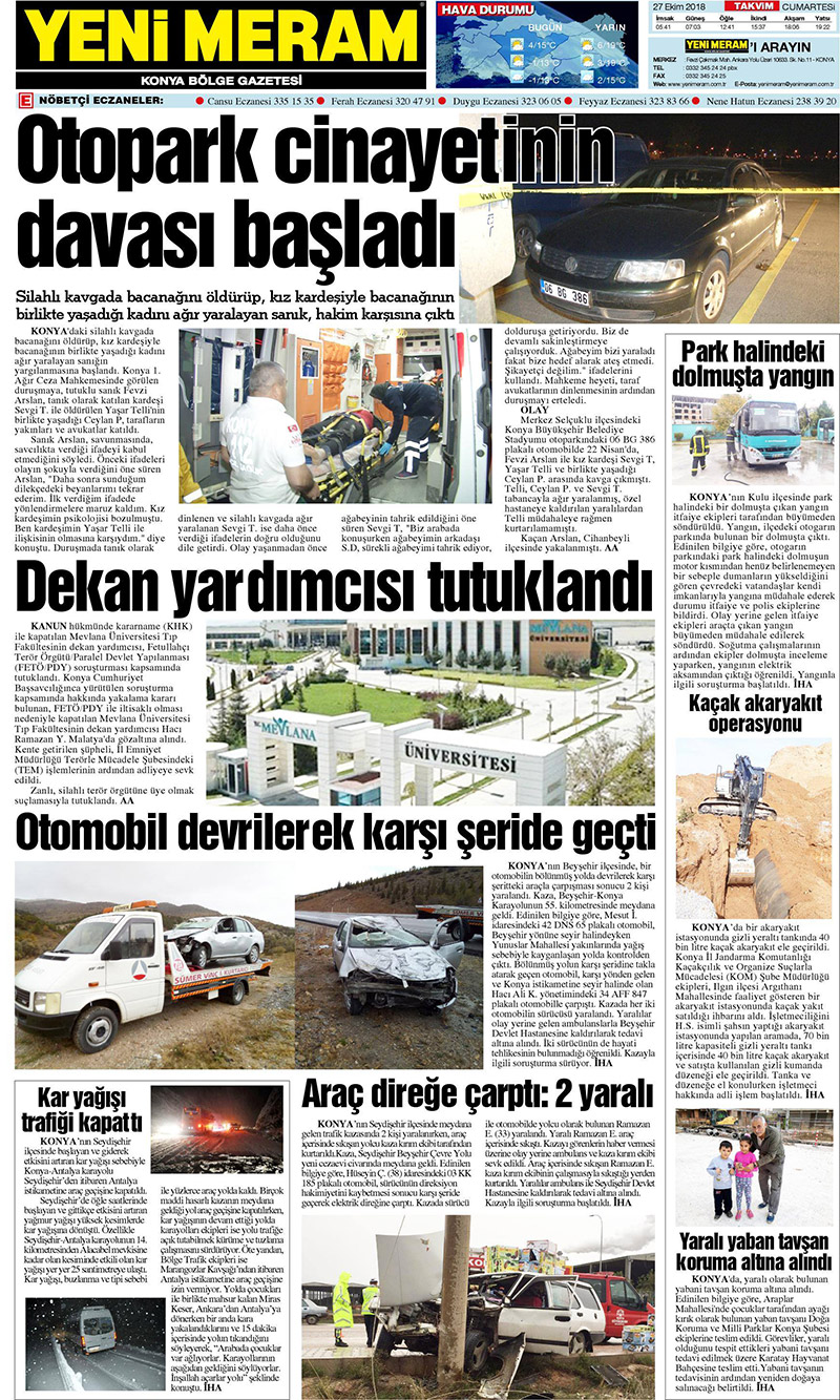 27 Ekim 2018 Yeni Meram Gazetesi