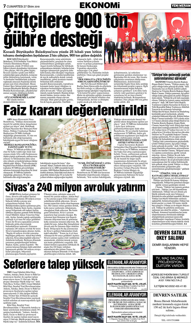 27 Ekim 2018 Yeni Meram Gazetesi