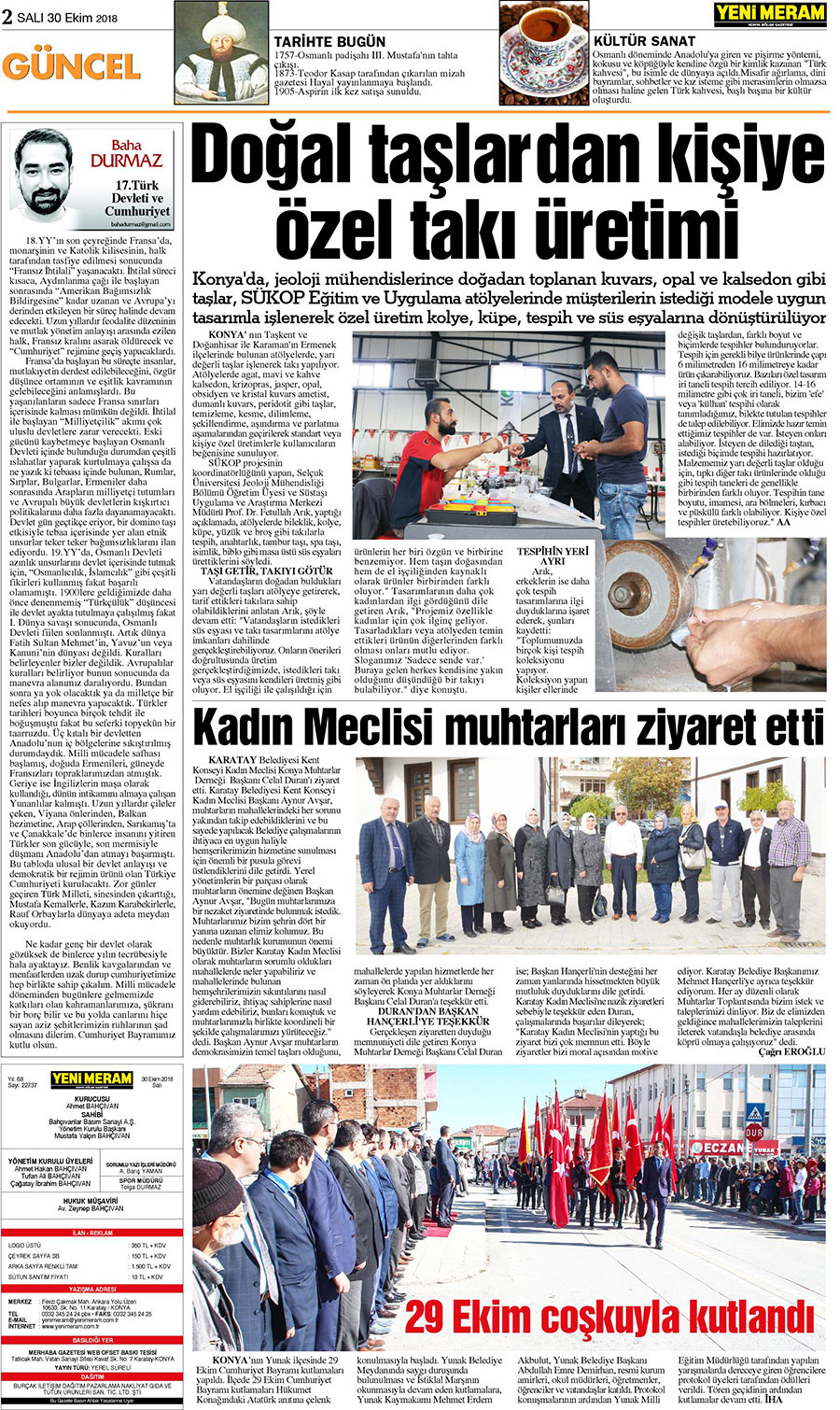 30 Ekim 2018 Yeni Meram Gazetesi