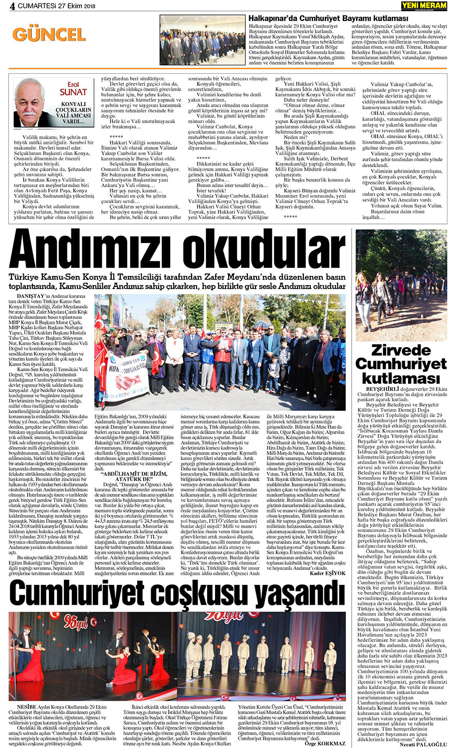 30 Ekim 2018 Yeni Meram Gazetesi