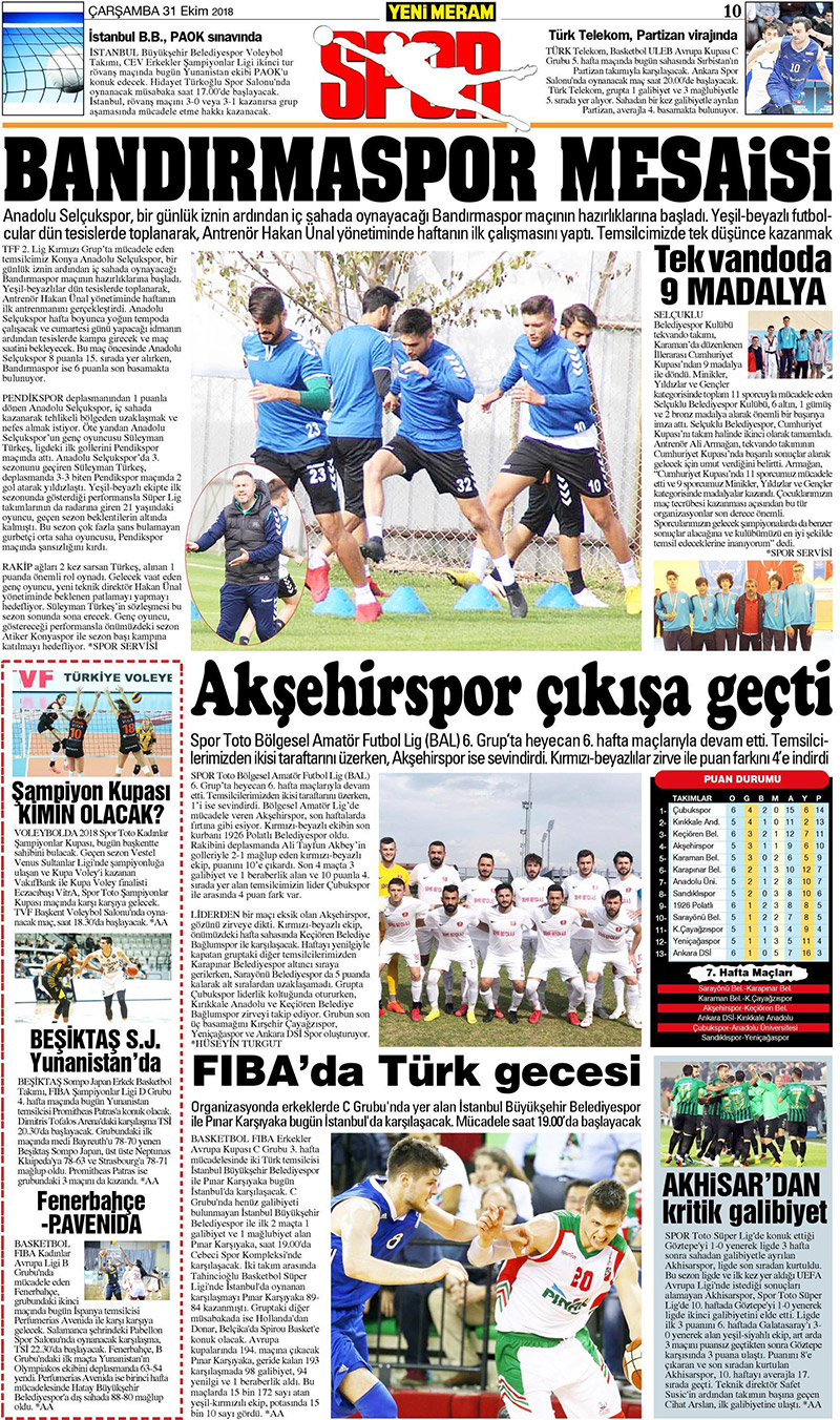 31 Ekim 2018 Yeni Meram Gazetesi