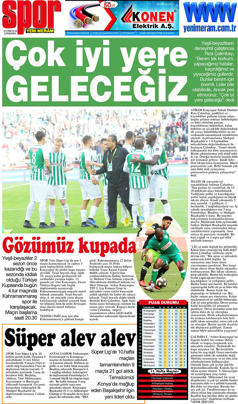 31 Ekim 2018 Yeni Meram Gazetesi