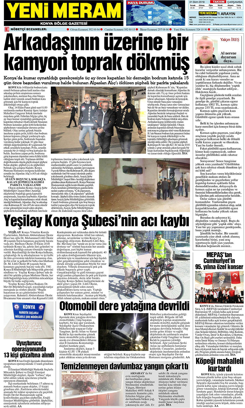 31 Ekim 2018 Yeni Meram Gazetesi