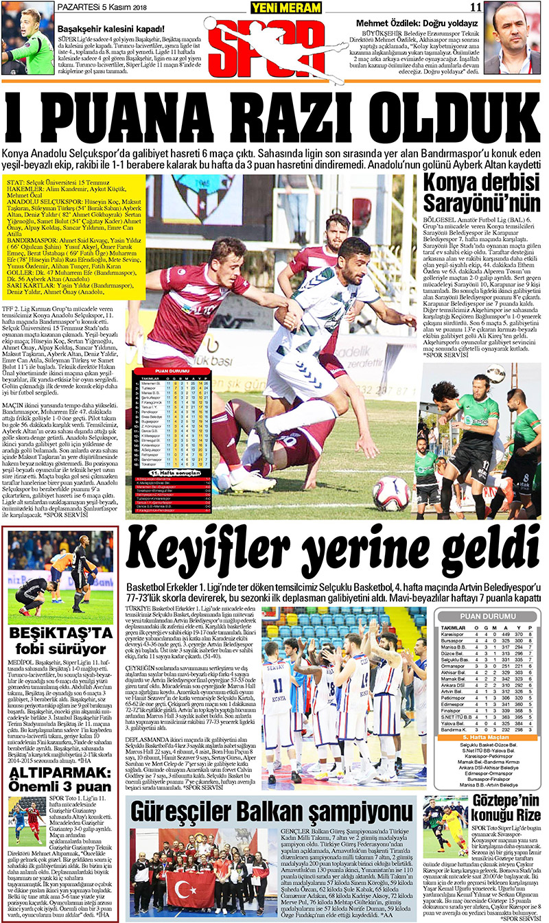 5 Kasım 2018 Yeni Meram Gazetesi