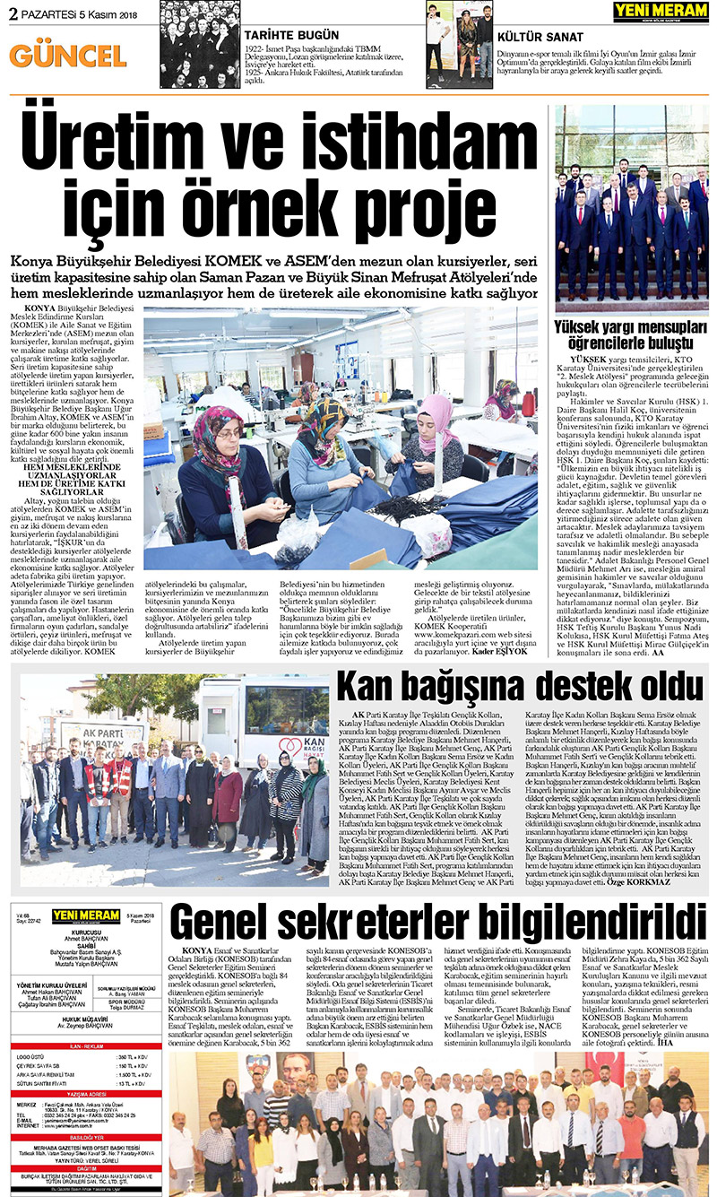 5 Kasım 2018 Yeni Meram Gazetesi