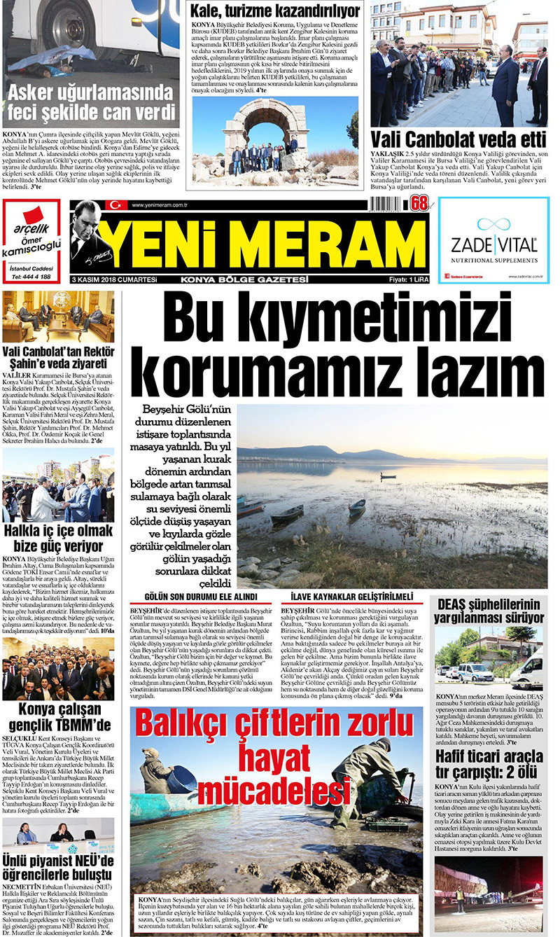 3 Kasım 2018 Yeni Meram Gazetesi