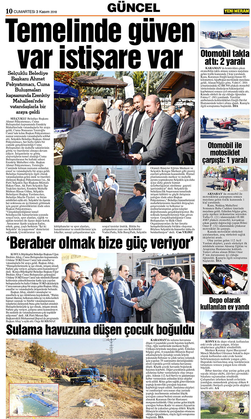 3 Kasım 2018 Yeni Meram Gazetesi