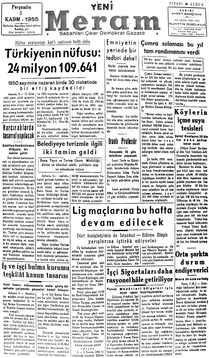 3 Kasım 2018 Yeni Meram Gazetesi