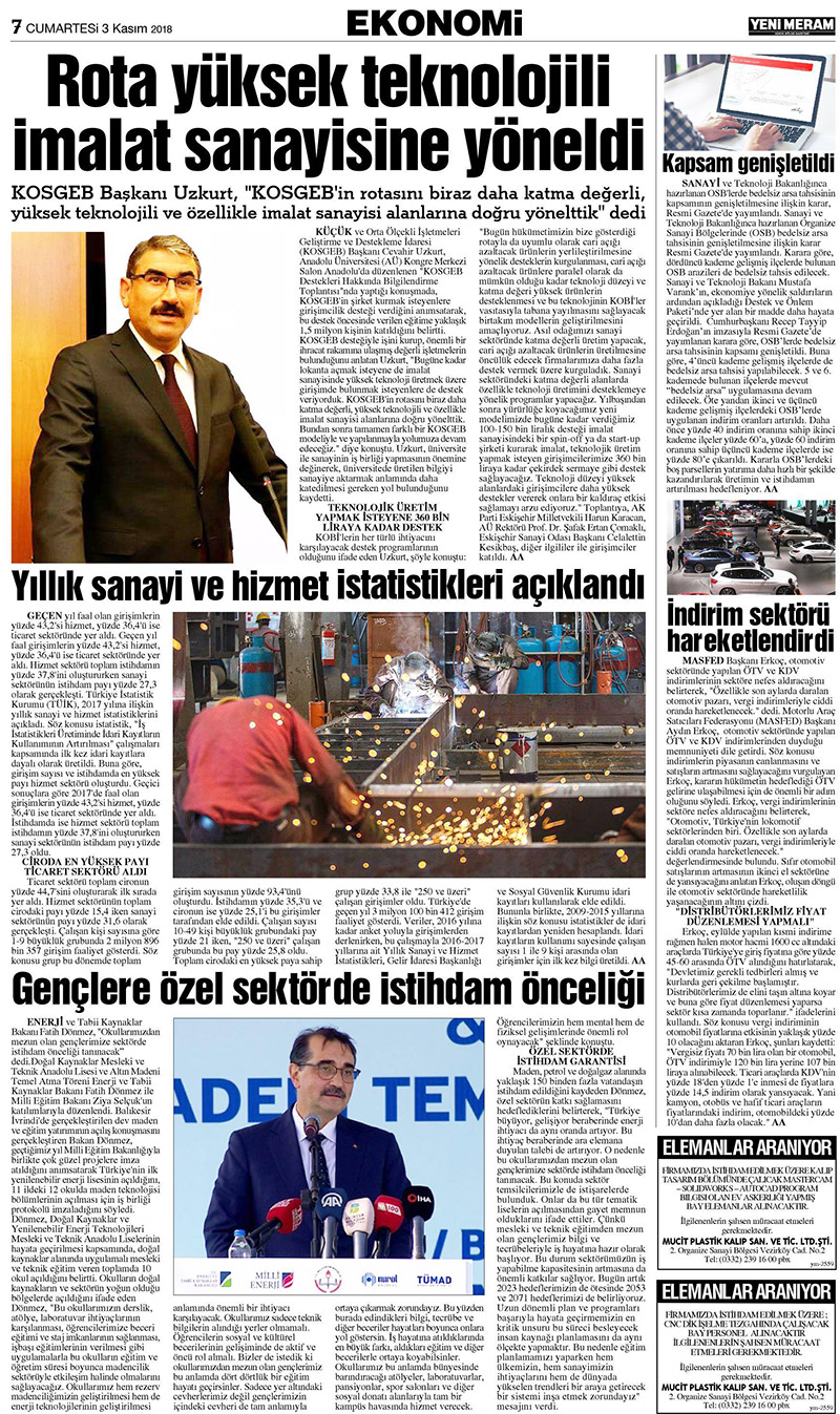 3 Kasım 2018 Yeni Meram Gazetesi