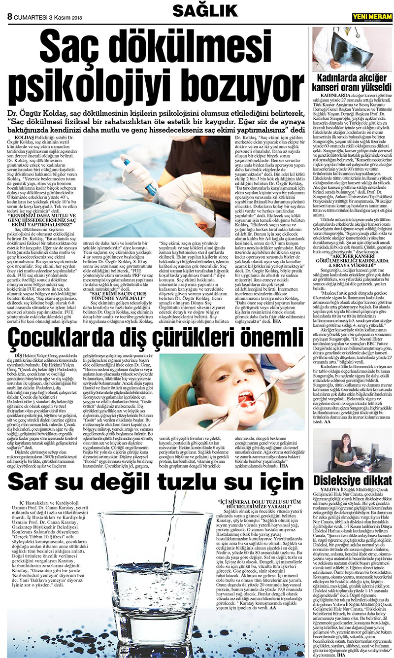 3 Kasım 2018 Yeni Meram Gazetesi