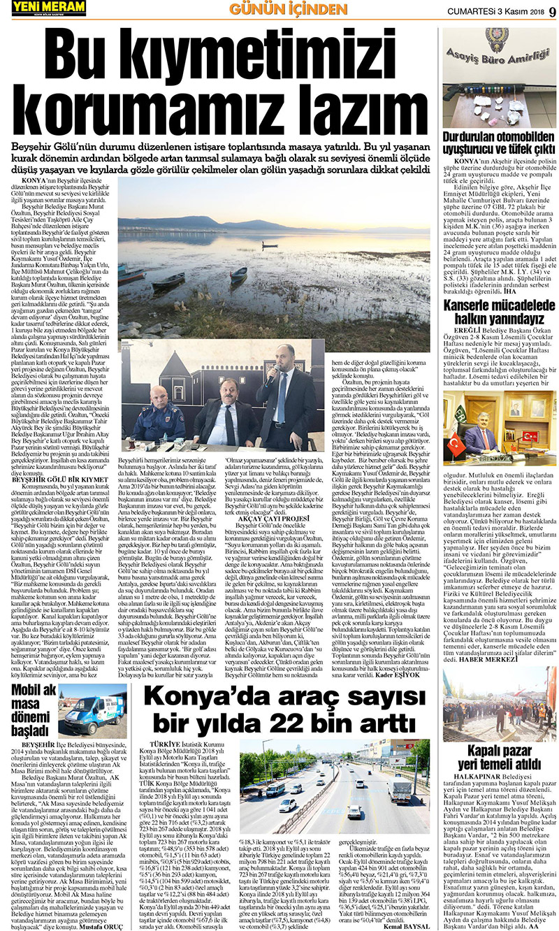 3 Kasım 2018 Yeni Meram Gazetesi