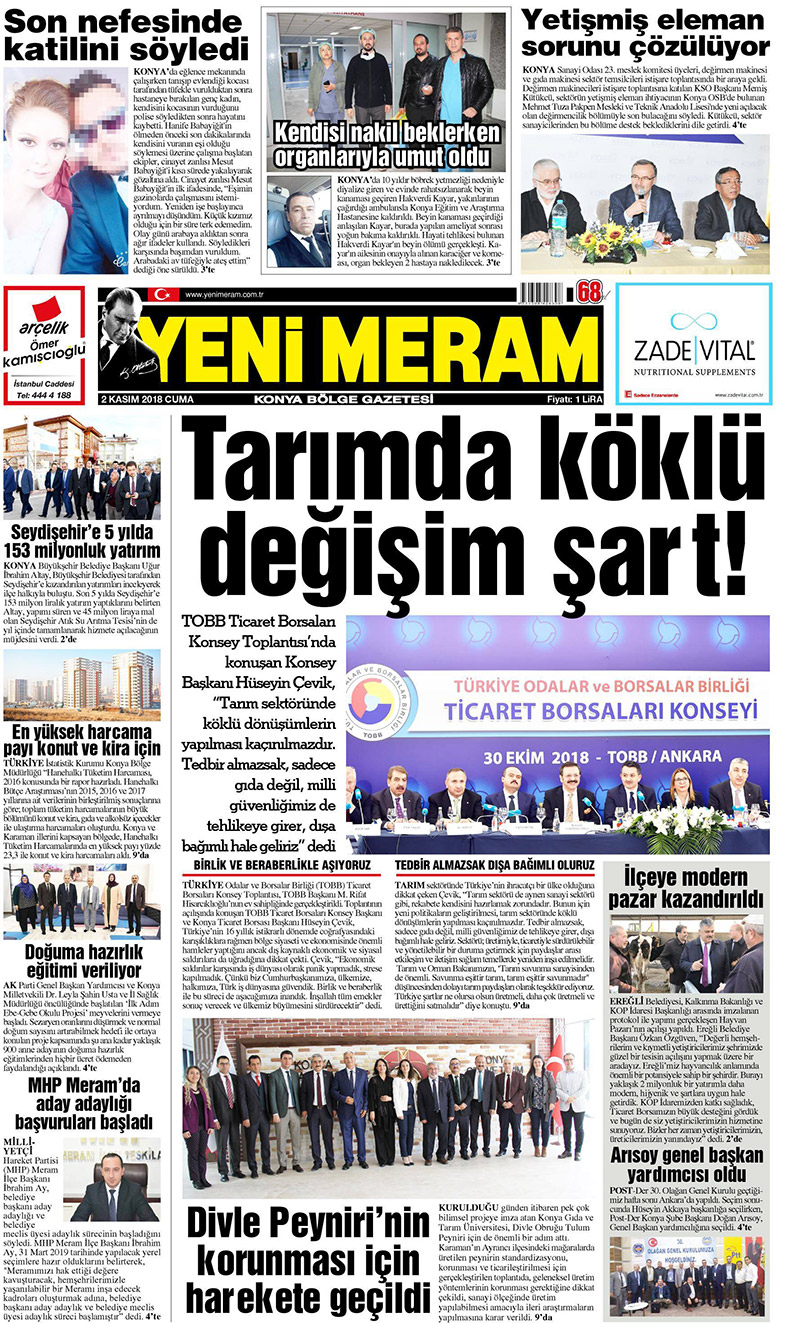 2 Kasım 2018 Yeni Meram Gazetesi