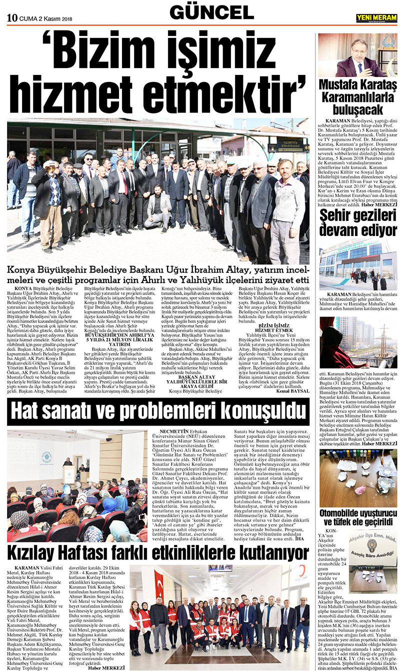 2 Kasım 2018 Yeni Meram Gazetesi