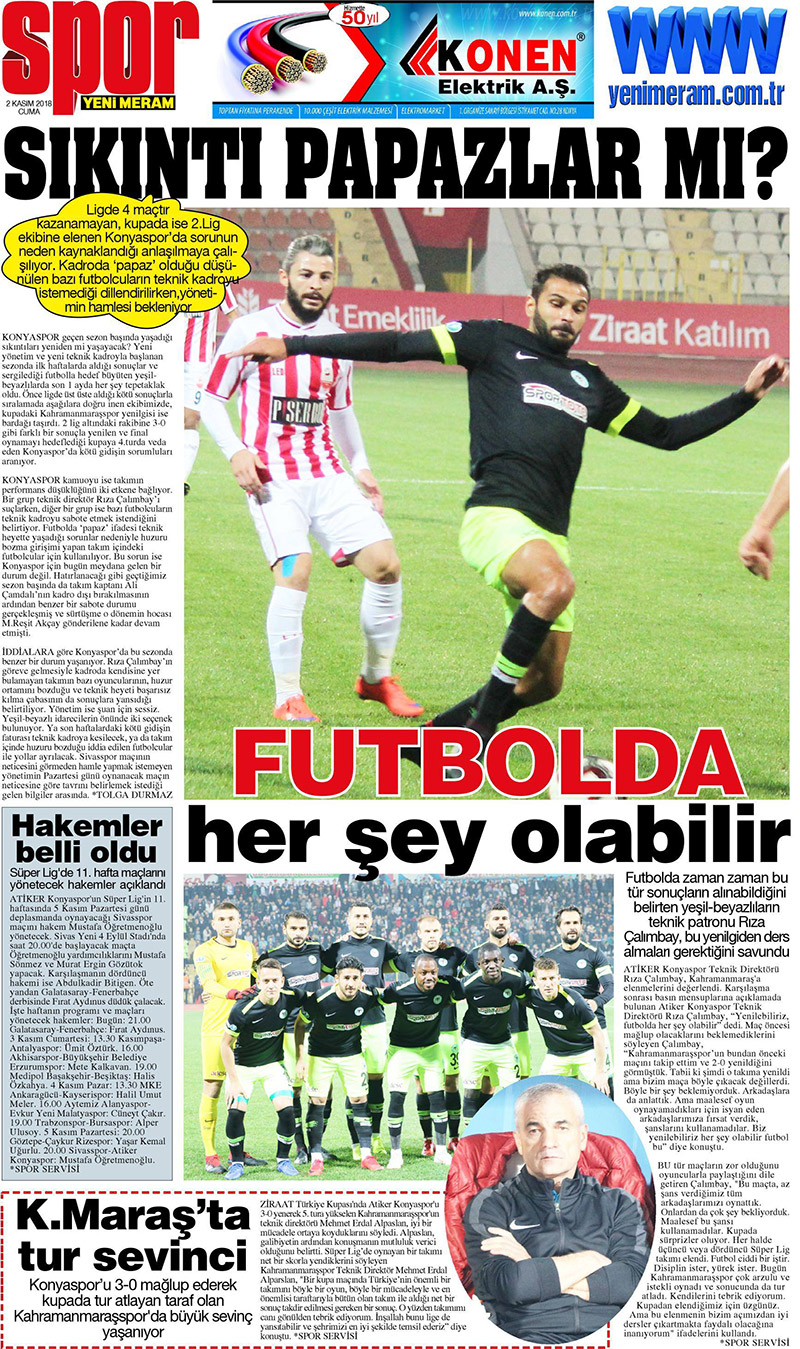 2 Kasım 2018 Yeni Meram Gazetesi