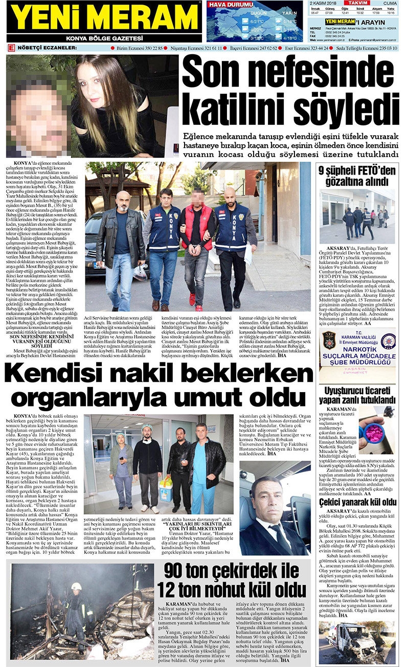 2 Kasım 2018 Yeni Meram Gazetesi