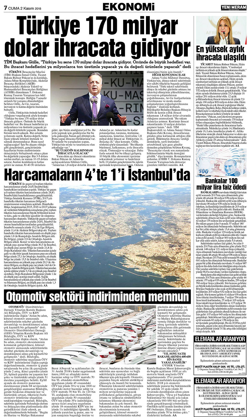 2 Kasım 2018 Yeni Meram Gazetesi