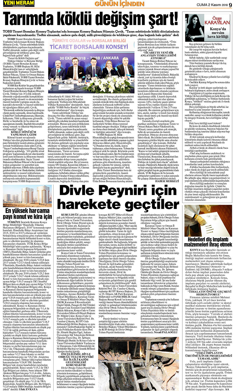 2 Kasım 2018 Yeni Meram Gazetesi