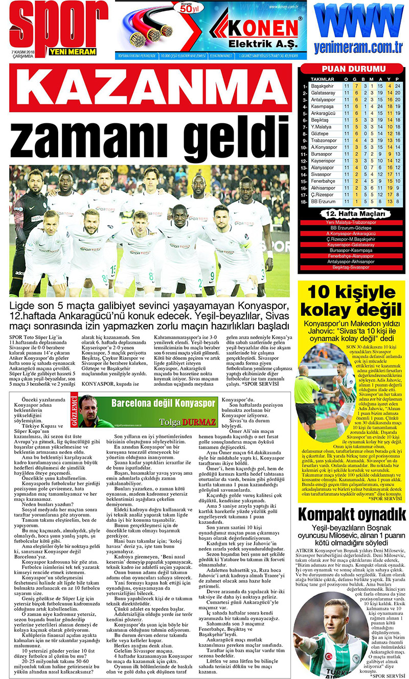 7 Kasım 2018 Yeni Meram Gazetesi