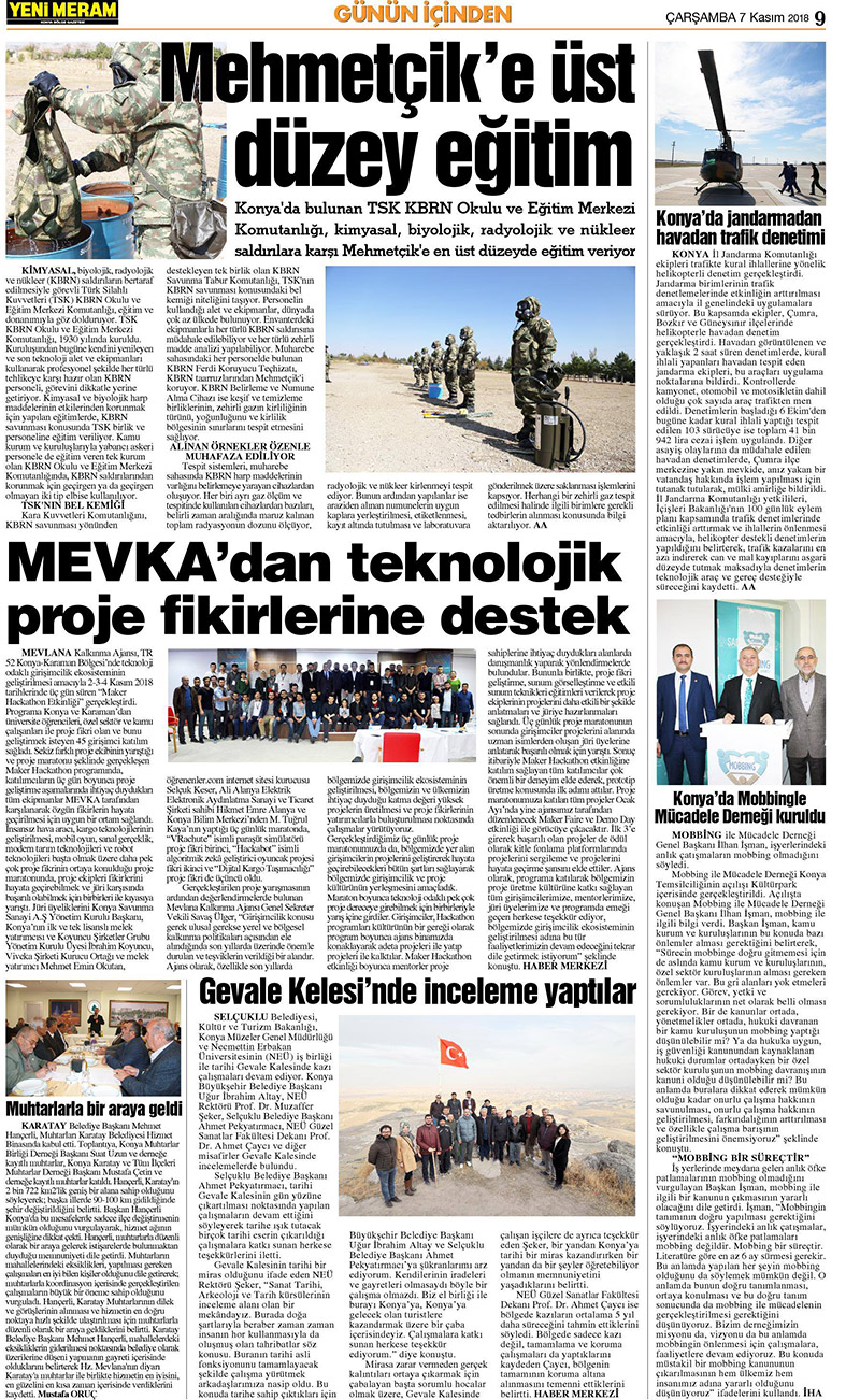 7 Kasım 2018 Yeni Meram Gazetesi