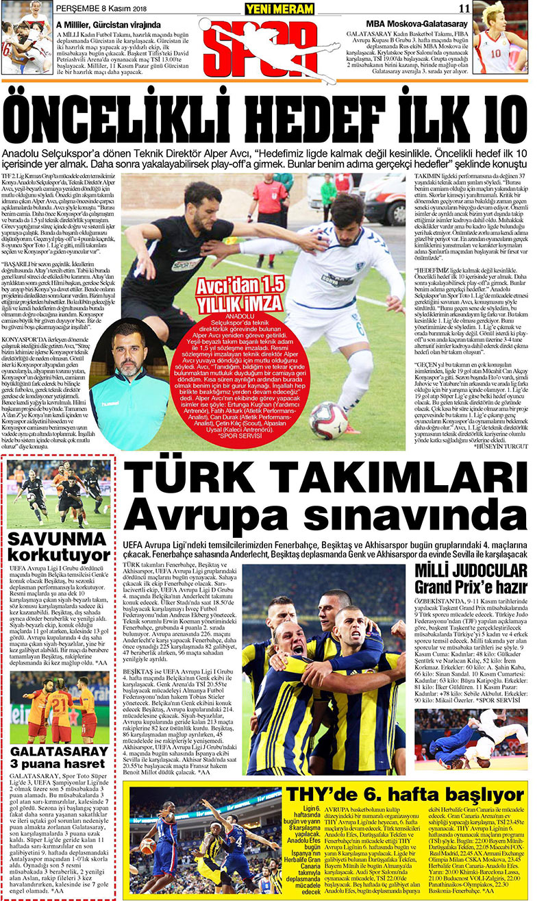 8 Kasım 2018 Yeni Meram Gazetesi