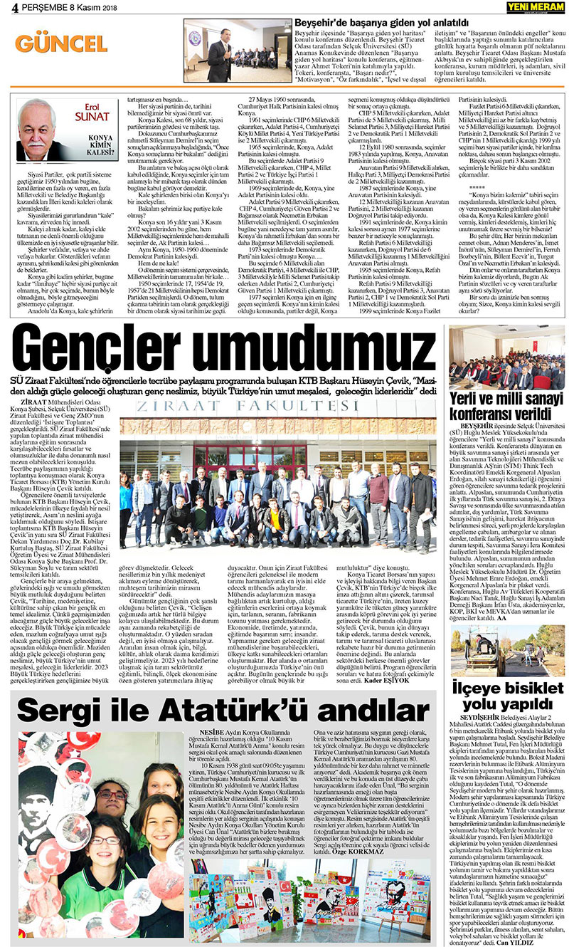 8 Kasım 2018 Yeni Meram Gazetesi