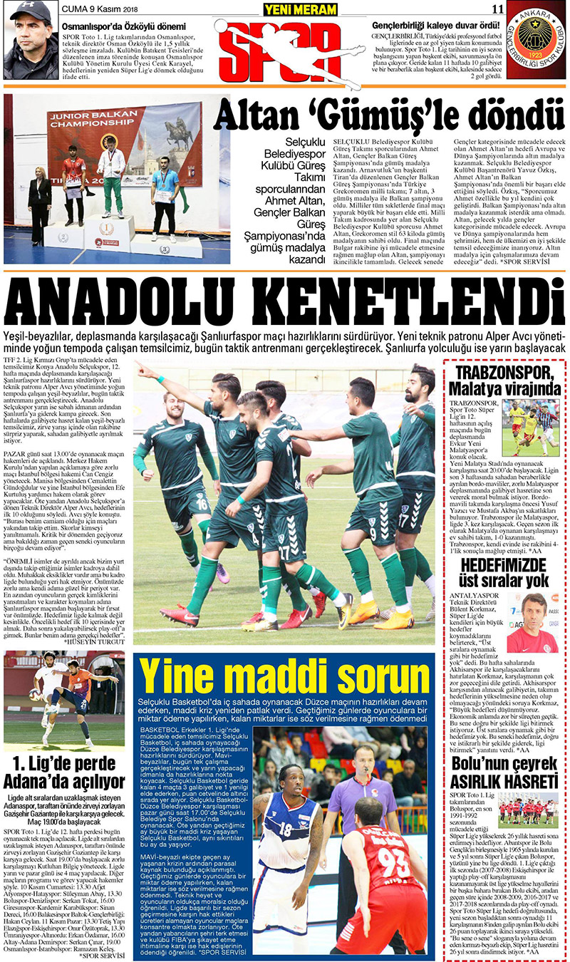 9 Kasım 2018 Yeni Meram Gazetesi