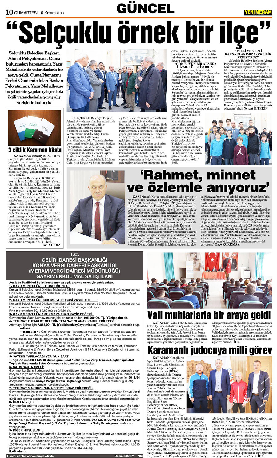 10 Kasım 2018 Yeni Meram Gazetesi