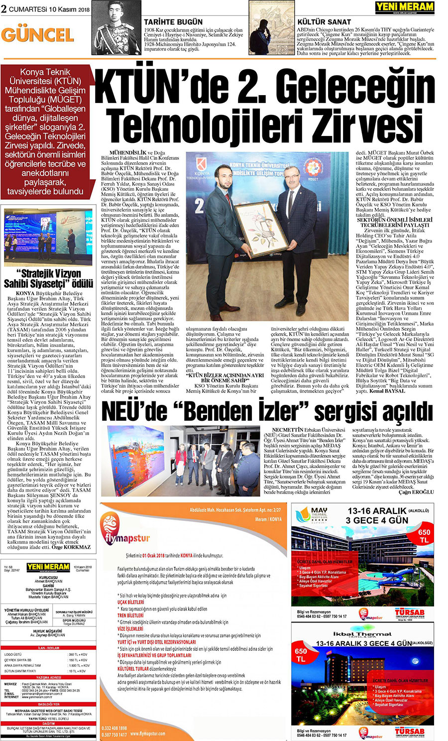 10 Kasım 2018 Yeni Meram Gazetesi