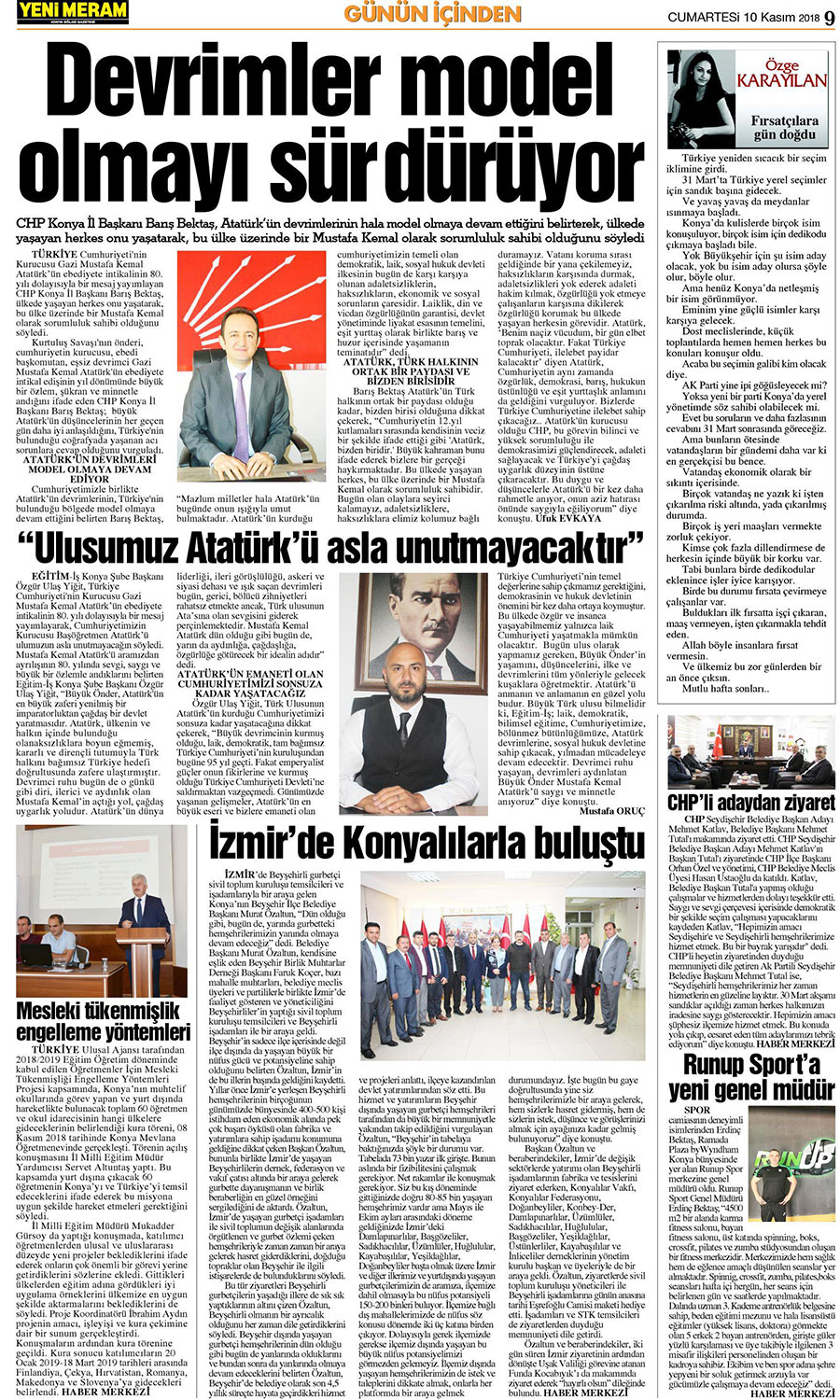 10 Kasım 2018 Yeni Meram Gazetesi