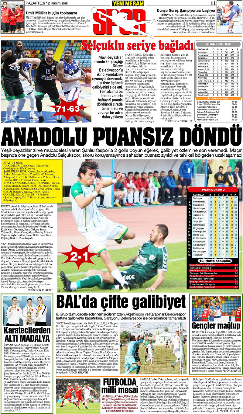 12 Kasım 2018 Yeni Meram Gazetesi