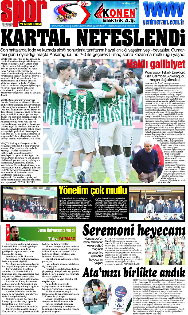 12 Kasım 2018 Yeni Meram Gazetesi