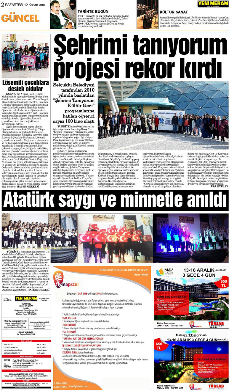 12 Kasım 2018 Yeni Meram Gazetesi