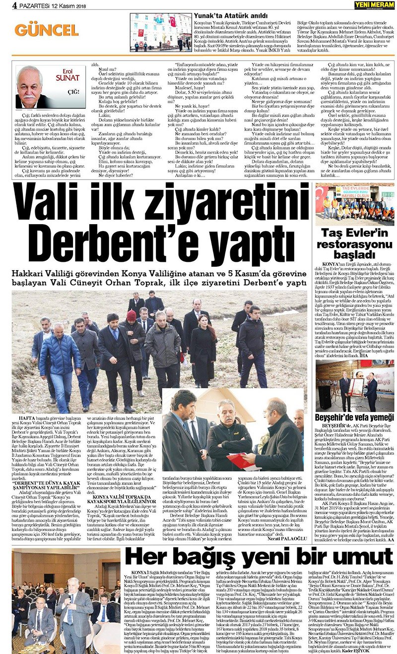 12 Kasım 2018 Yeni Meram Gazetesi