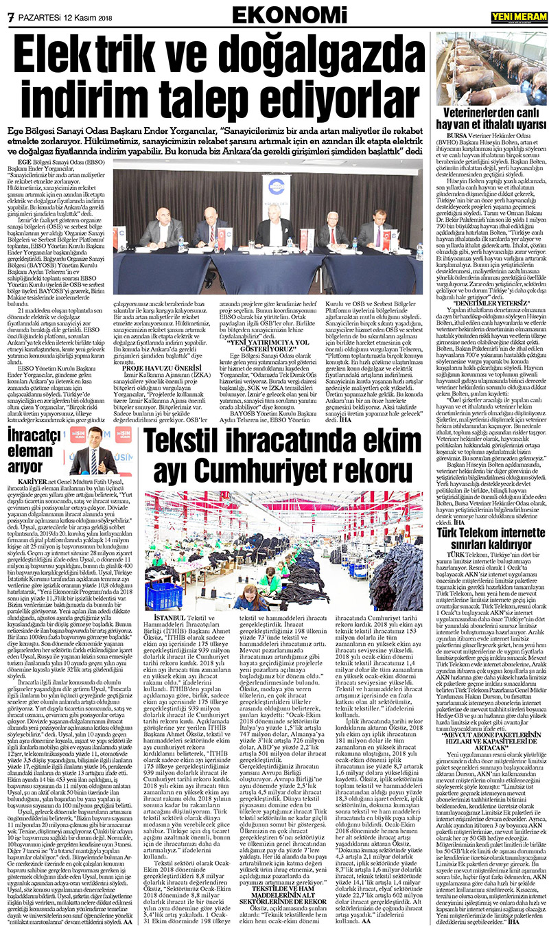 12 Kasım 2018 Yeni Meram Gazetesi