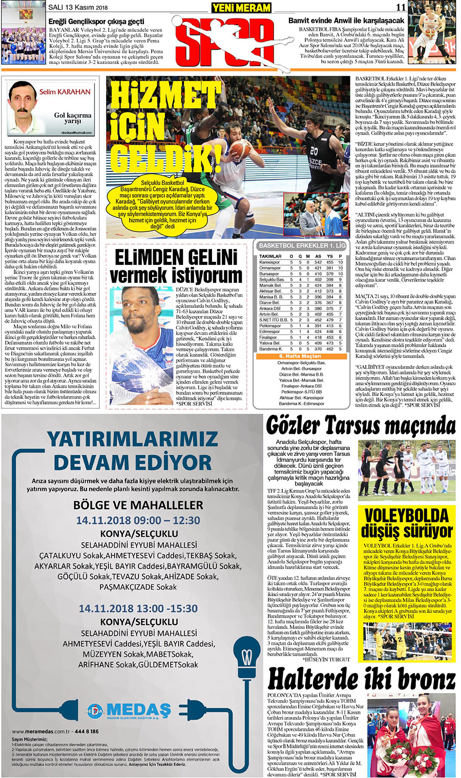 13 Kasım 2018 Yeni Meram Gazetesi