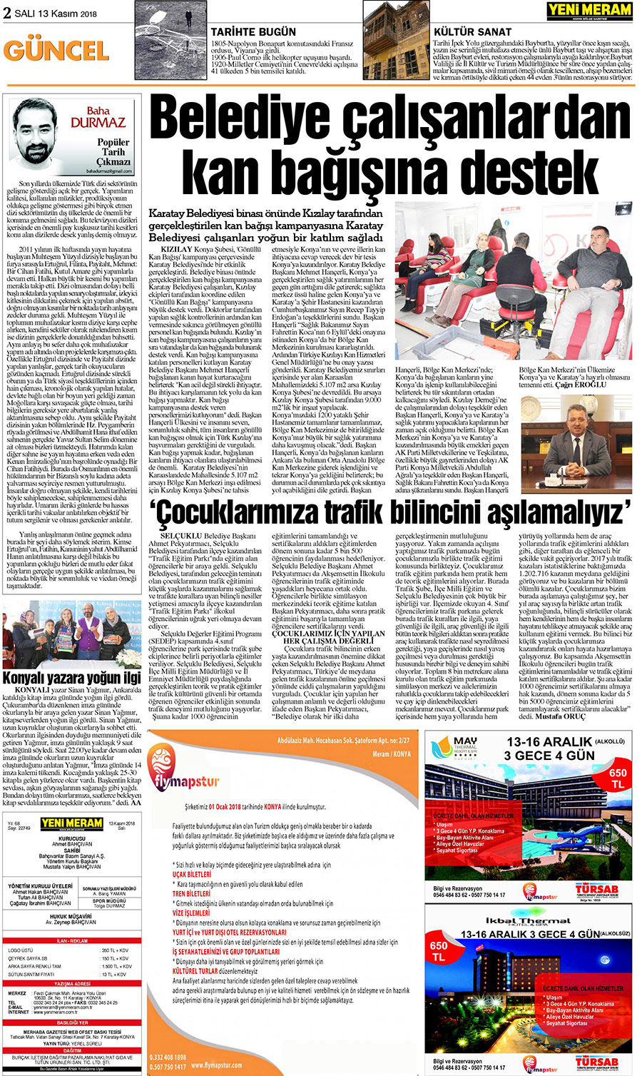 13 Kasım 2018 Yeni Meram Gazetesi