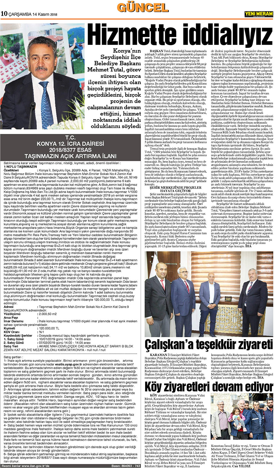 14 Kasım 2018 Yeni Meram Gazetesi