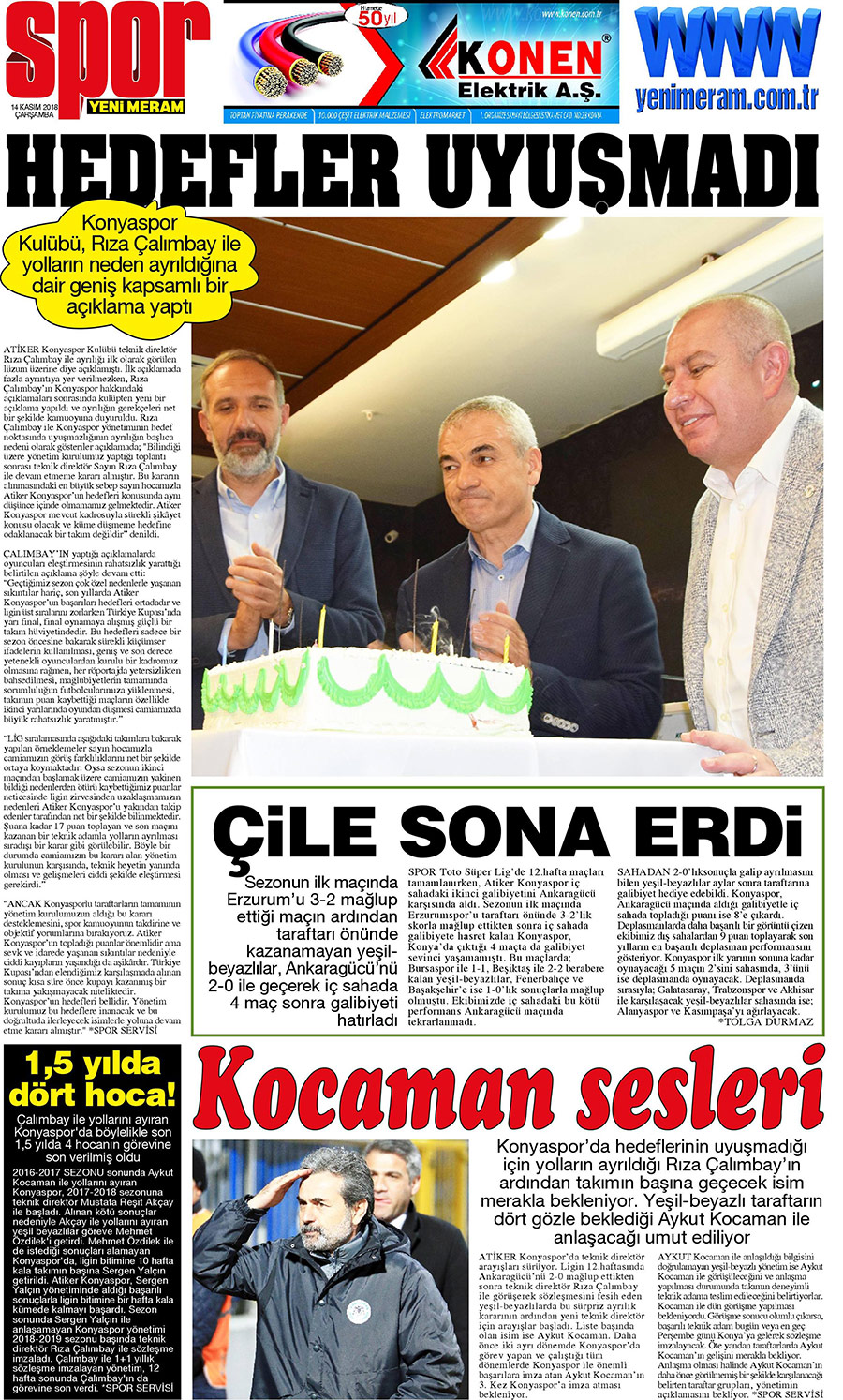 14 Kasım 2018 Yeni Meram Gazetesi