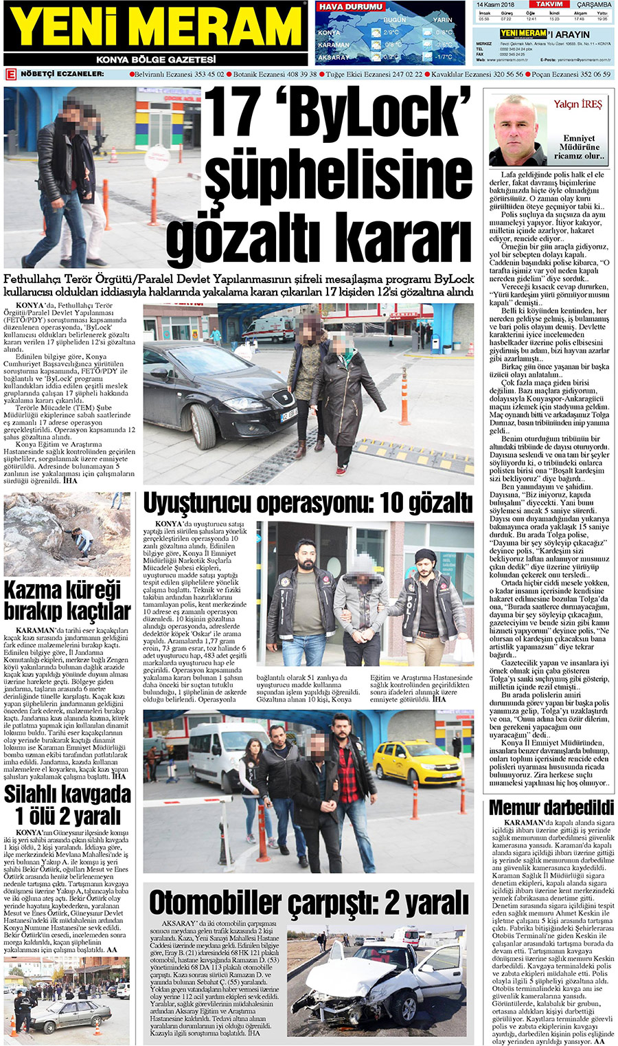 14 Kasım 2018 Yeni Meram Gazetesi