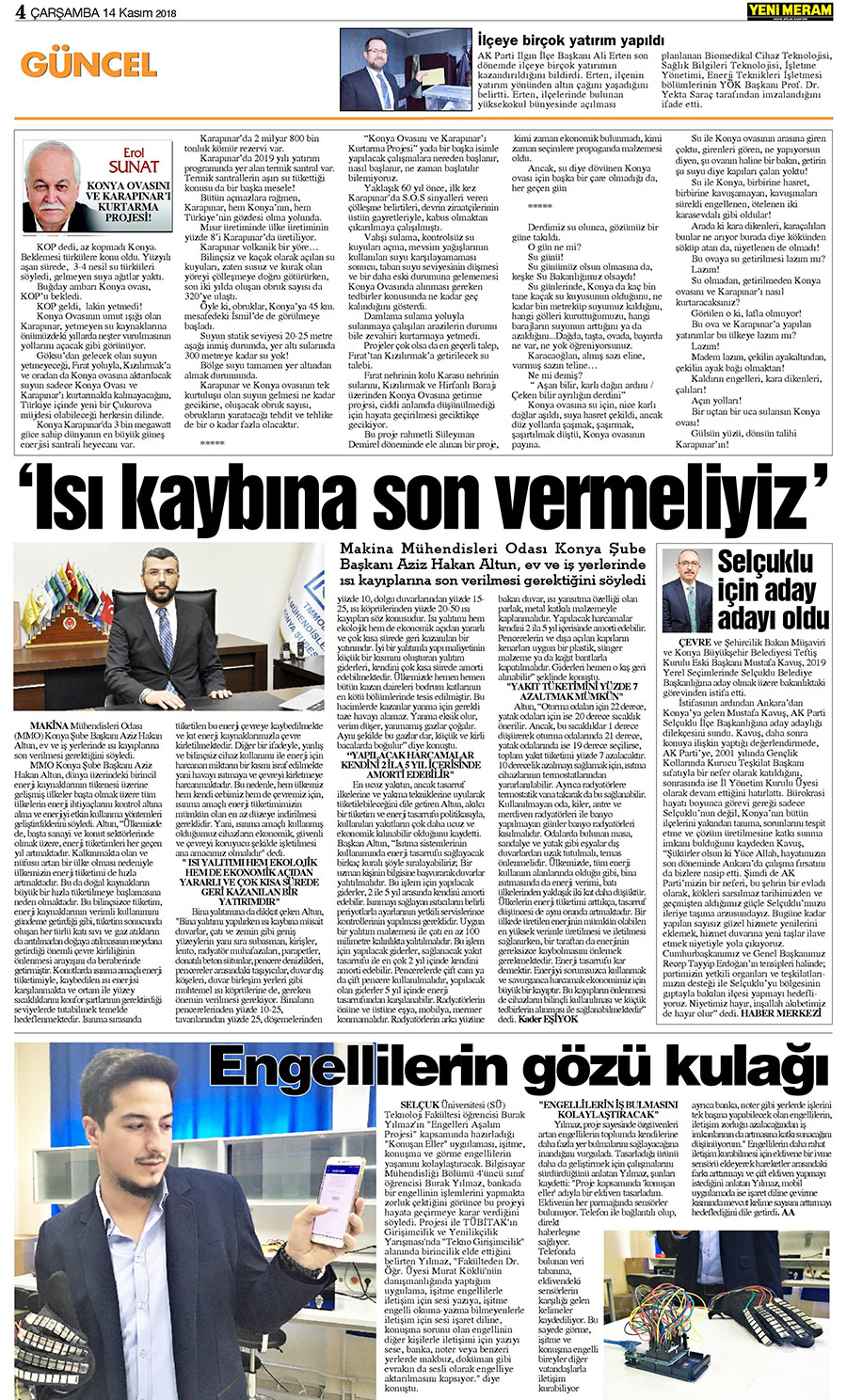 14 Kasım 2018 Yeni Meram Gazetesi