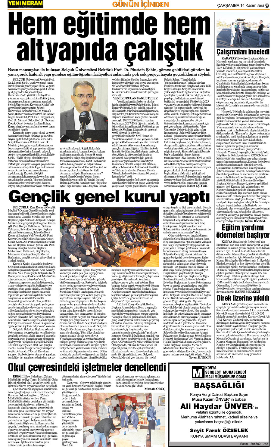 14 Kasım 2018 Yeni Meram Gazetesi