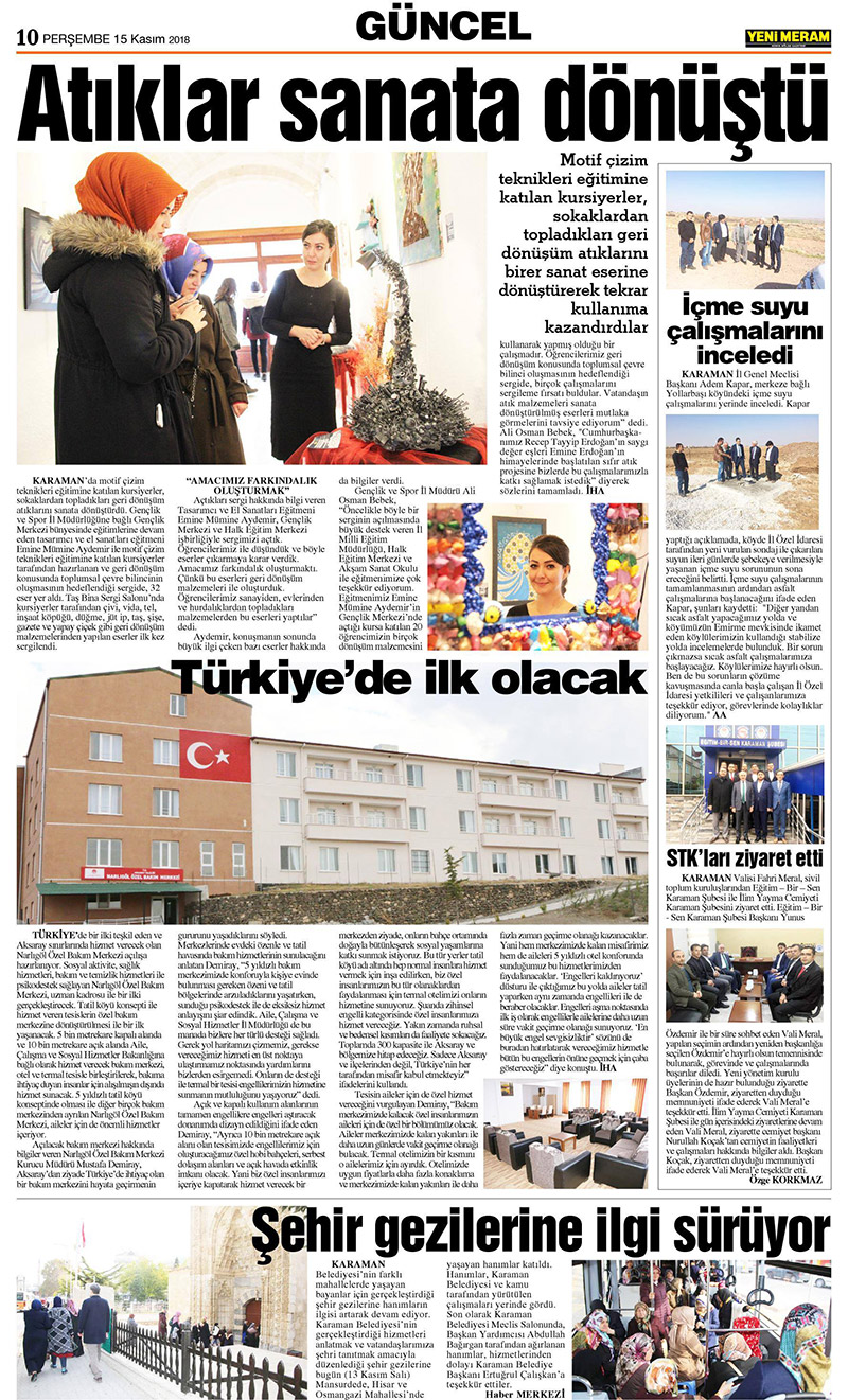 15 Kasım 2018 Yeni Meram Gazetesi